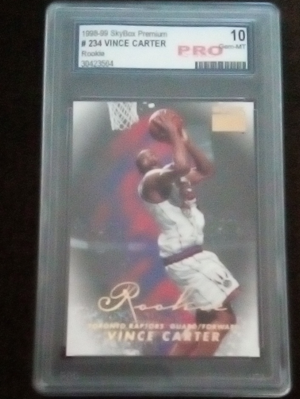 Vince Carter Rookie Trading Card in Black Protective Case